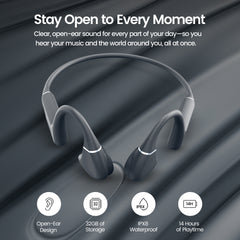 DRIP-FLY Oz5 Bone Conduction and Open Ear Twin Headphones, Designed in Australia. IPX8 Waterproof for Swimming, FG Silicone Headphones with 32GB MP3 Storage, 14H Playtime with Noise Cancellation
