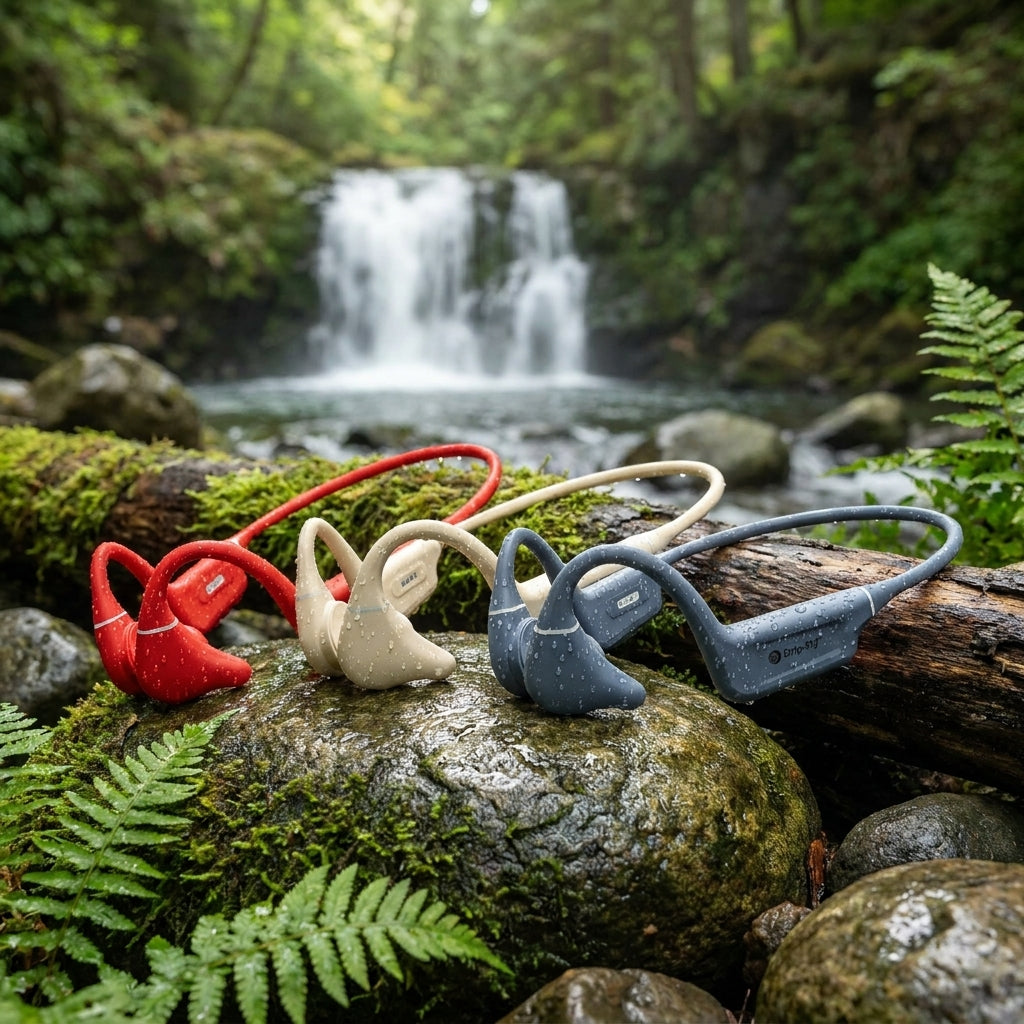 Drip-Fly OZ5 bone conduction headphones, food-grade silicone, 14+ hour battery, IPX8 waterproof