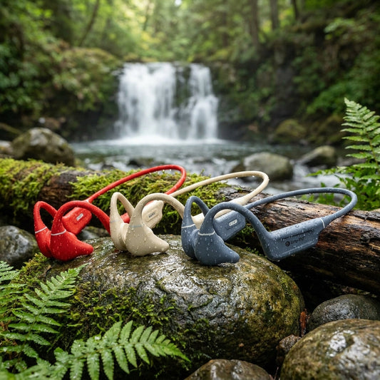 Drip-Fly OZ5 bone conduction headphones, food-grade silicone, 14+ hour battery, IPX8 waterproof