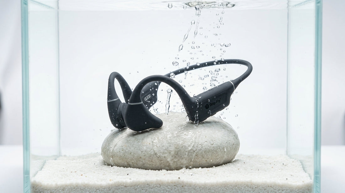 Drip-Fly OZ5 wireless bone conduction sports headphones with 35-degree adjustable ear hook