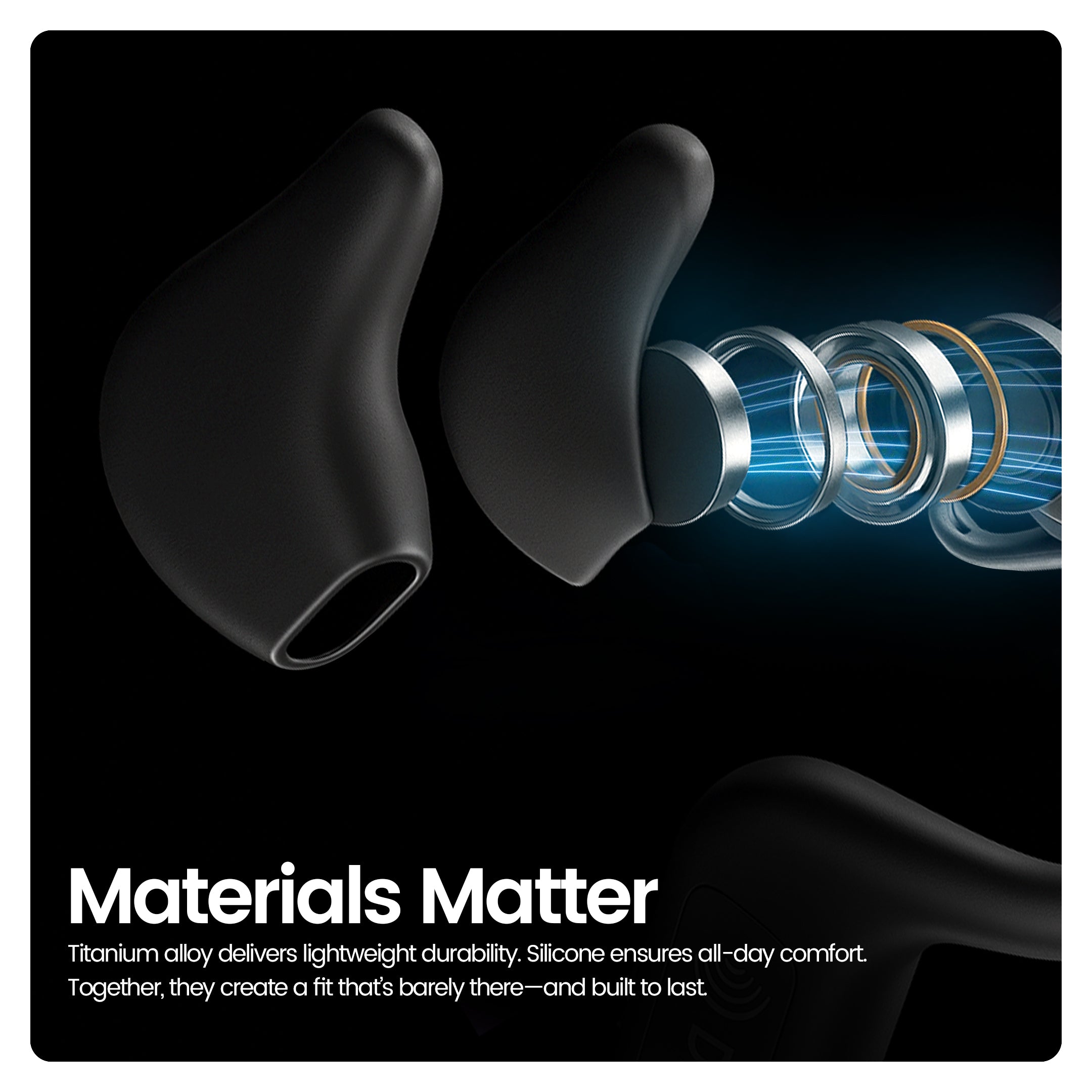 Earpod with materials highlighted on a dark background